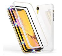 NALIA 360° Coque en Verre Compatible avec iPhone XR, Magnétique Mince Housse Integrale Avant & Arrière Protection avec Verre Trempé, Ultra-Fine Cover Bumper Case Téléphone Etui, Couleur:Blanc