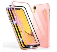 NALIA 360° Coque en Verre Compatible avec iPhone XR, Magnétique Mince Housse Integrale Avant & Arrière Protection avec Verre Trempé, Ultra-Fine Cover Bumper Case Téléphone Etui, Couleur:Rose