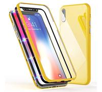 NALIA 360° Coque en Verre Compatible avec iPhone XS Max, Magnétique Mince Housse Integrale Avant & Arrière Protection avec Verre Trempé, Ultra-Fine Cover Bumper Case Téléphone Etui, Couleur:Jaune