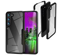 NALIA 360° Étui Clair Hybride Compatible avec Samsung Galaxy S23 Coque, Transparent Anti-Jaune Anti-Dérapant Housse de Protection Intégrale, Arrière Dure & Film d'Écran & Cadre Silicone Noir Renforcé