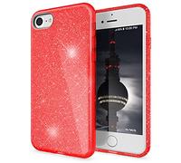 NALIA Bling Housse Compatible avec iPhone SE 2022 / SE 2020 / iPhone 8 / iPhone 7 Coque, Glitter Case Brillante Cover Silicone Gel, Anti-Choc Bumper Protege Strass Paillettes Etui, Couleur:Rouge