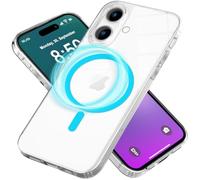 NALIA Coque Anneau Néon pour iPhone 16 - Compatible MagSafe & Phosphorescente - Night-Glow (Transparente & Anti-Jaunissement) - Marque Allemande, Couleur:Bleu