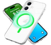 NALIA Coque Anneau Néon pour iPhone 16 - Compatible MagSafe & Phosphorescente - Night-Glow (Transparente & Anti-Jaunissement) - Marque Allemande, Couleur:Vert