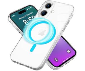 NALIA Coque Anneau Néon pour iPhone 16 - Compatible MagSafe & Phosphorescente - Night-Glow (Transparente & Anti-Jaunissement) - Marque Allemande, Couleur:Bleu
