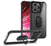 NALIA Coque Anneau pour iPhone 14 Pro Max - pour Supports Magnétiques & Stand 360° - Vault (Dos Cristallin & Cadre Silicone Antichoc) - Marque Allemande, Couleur:Noir