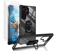 NALIA Coque Anneau pour Samsung Galaxy S23 Ultra - pour Supports Magnétiques & Stand 360° - Vault (Dos Cristallin & Cadre Silicone Antichoc) - Marque Allemande