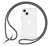 NALIA Coque Cordon pour iPhone 13 Mini - Housse Hybride Transparente & Lanière - HANGIT Pro (Dos Anti-Jaunissement & Réglable) - Marque Allemande, Couleur:Noir
