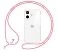 NALIA Coque Cordon pour iPhone 16 - Housse Hybride Transparente & Lanière - HANGIT Pro (Dos Anti-Jaunissement & Réglable) - Marque Allemande, Couleur:Rose Pastel