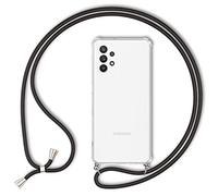 NALIA Coque Cordon pour Samsung Galaxy A32 5G - Housse Hybride Transparente & Lanière - HANGIT (Dos Anti-Jaunissement & Réglable) - Marque Allemande, Couleur:Noir