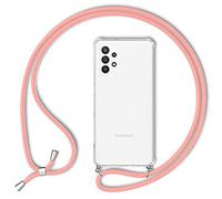 NALIA Coque Cordon pour Samsung Galaxy A32 5G - Housse Hybride Transparente & Lanière - HANGIT (Dos Anti-Jaunissement & Réglable) - Marque Allemande, Couleur:Rose Vif