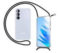 NALIA Coque Cordon pour Samsung Galaxy S25 FE - Housse Hybride Transparente & Lanière - HANGIT Pro (Dos Anti-Jaunissement & Réglable) - Marque Allemande, Couleur:Noir Minuit