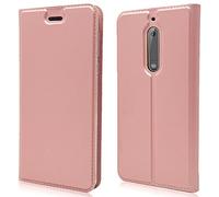 NALIA Coque Flip Case Compatible avec Nokia 5, Fine Magnétique Housse Protection Avant & Arrière Cover Etui en Cuir Vegan Synthétique, Anti-Choc Bumper Rigide Mince Résistant, Couleur:Rose Gold Or