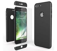 NALIA Coque Integrale Compatible avec iPhone 7 Plus, Fine Housse Avant & Arrière Protection avec Verre Trempe, Rigide Mince 360-Degrées Cover Etui Slim Premium Hard-Case Bumper, Couleur:Noir