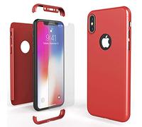 NALIA Coque Integrale Compatible avec iPhone X XS, Ultra-Fine Housse Avant & Arrière Protection avec Verre Trempe, Rigide Mince 360-Degrées Cover Etui Premium Hard-Case Bumper, Couleur:Rouge