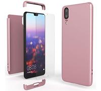 NALIA Coque Integrale pour Huawei P20 - Rigide Mince, Rose Gold Or | Verre de protection d'écran inclus, Bonne tenue en main, Rebord surélevé autour de la caméra