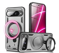 NALIA Coque Magnétique Robuste pour Google Pixel 10 - Bague Support 360° & Compatible MagSafe - STORMGUARD (Etui Outdoor) - Marque Allemande, Couleur:Argent Tempête