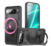 NALIA Coque Magnétique Robuste pour Google Pixel 10 Pro XL - Bague Support 360° & Compatible MagSafe - STORMGUARD (Etui Outdoor) - Marque Allemande, Couleur:Noir Volcan