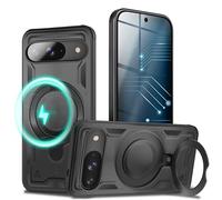 NALIA Coque Magnétique Robuste pour Google Pixel 9 - Bague Support 360° & Compatible MagSafe - STORMGUARD (Etui Outdoor) - Marque Allemande, Couleur:Noir Volcan