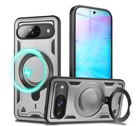 NALIA Coque Magnétique Robuste pour Google Pixel 9 - Bague Support 360° & Compatible MagSafe - STORMGUARD (Etui Outdoor) - Marque Allemande, Couleur:Argent Tempête