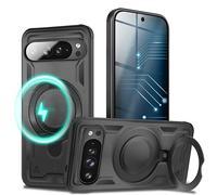 NALIA Coque Magnétique Robuste pour Google Pixel 9 Pro - Bague Support 360° & Compatible MagSafe - STORMGUARD (Etui Outdoor) - Marque Allemande, Couleur:Noir Volcan