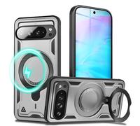 NALIA Coque Magnétique Robuste pour Google Pixel 9 Pro XL - Bague Support 360° & Compatible MagSafe - STORMGUARD (Etui Outdoor) - Marque Allemande, Couleur:Argent Tempête