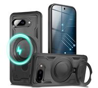 NALIA Coque Magnétique Robuste pour Google Pixel 9a - Bague Support 360° & Compatible MagSafe - STORMGUARD (Etui Outdoor) - Marque Allemande, Couleur:Noir Volcan