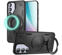NALIA Coque Magnétique Robuste pour Samsung Galaxy S25 - Bague Support 360° & Compatible MagSafe - STORMGUARD (Etui Outdoor) - Marque Allemande, Couleur:Noir Volcan