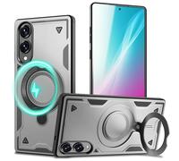 NALIA Coque Magnétique Robuste pour Samsung Galaxy S25 Edge - Bague Support 360° & Compatible MagSafe - STORMGUARD (Etui Outdoor) - Marque Allemande, Couleur:Argent Tempête