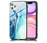 NALIA Coque Marbre Verre pour iPhone 11 Pro Max - Verre Trempé 9H Rayures - Marbelle (Bumper Silicone & Grip) - Marque Allemande, Couleur:Turquoise Bleu