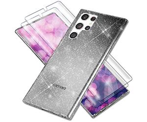 NALIA Coque Paillette pour Samsung Galaxy S23 Ultra - Étui Silicone Scintillant - DAZZLIN (Transparent & Antichoc) - Marque Allemande, Couleur:Noir