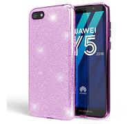 NALIA Coque Paillettes Compatible avec Huawei Y5 (2018) - Look Scintillant & Grip - SHINEPOP (Silicone Case) - Marque de Berlin, Couleur:Violet