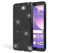 NALIA Coque Paillettes Compatible avec Huawei Y6 (2018) - Look Scintillant & Grip - SHINEPOP (Silicone Case) - Marque de Berlin, Couleur:Noir