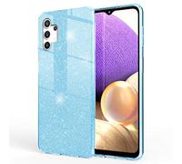 NALIA Coque Paillettes Compatible avec Samsung Galaxy A32 5G - Look Scintillant & Grip - SHINEPOP (Silicone Case) - Marque de Berlin, Couleur:Bleu