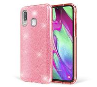 NALIA Coque Paillettes Compatible avec Samsung Galaxy A40 - Look Scintillant & Grip - SHINEPOP (Silicone Case) - Marque de Berlin, Couleur:Rose