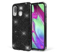 NALIA Coque Paillettes Compatible avec Samsung Galaxy A40 - Look Scintillant & Grip - SHINEPOP (Silicone Case) - Marque de Berlin, Couleur:Noir
