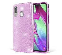 NALIA Coque Paillettes Compatible avec Samsung Galaxy A40 - Look Scintillant & Grip - SHINEPOP (Silicone Case) - Marque de Berlin, Couleur:Violet