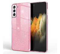 NALIA Coque Paillettes Compatible avec Samsung Galaxy S21 Plus - Look Scintillant & Grip - SHINEPOP (Silicone Case) - Marque de Berlin, Couleur:Rose