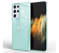 NALIA Coque Paillettes Compatible avec Samsung Galaxy S21 Ultra - Look Scintillant & Grip - SHINEPOP (Silicone Case) - Marque de Berlin, Couleur:Vert Menthe