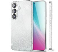 NALIA Coque Paillettes Compatible avec Samsung Galaxy S25 Plus - Look Scintillant & Grip - SHINEPOP (Silicone Case) - Marque de Berlin, Couleur:Argent Lunaire
