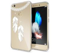 NALIA Coque Protection Compatible avec Huawei P8 Lite 2017, Motif Housse Silicone Portable Premium Case Back-Cover, Ultra-Fine Souple Slim Anti-Choc Bumper Mince Etui, Designs:Chain Feathers