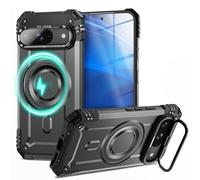 NALIA Coque Robuste Magnétique pour Google Pixel 9 - Compatible MagSafe & Support Caméra - Granite (Protection Antichoc Rigide) - German Brand, Couleur:Gris Tempête