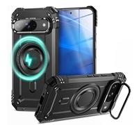 NALIA Coque Robuste Magnétique pour Google Pixel 9 - Compatible MagSafe & Support Caméra - Granite (Protection Antichoc Rigide) - German Brand, Couleur:Noir Volcan