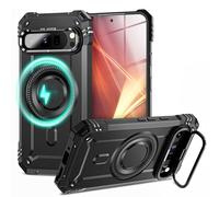 NALIA Coque Robuste Magnétique pour Google Pixel 9 Pro XL - Compatible MagSafe & Support Caméra - Granite (Protection Antichoc Rigide) - German Brand, Couleur:Noir Volcan