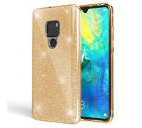 NALIA Coque Silicone Compatible avec Huawei Mate20, Ultra-Fine Glitter Housse Protection Case Paillettes Cover Souple Résistant, Incassable Bling Etui Rigide Strass Bumper Mince, Couleur:Gold Or