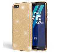 NALIA Coque Silicone Compatible avec Huawei Y5 2018, Ultra-Fine Glitter Housse Protection Case Paillettes Cover Souple Résistant, Incassable Bling Etui Rigide Strass Bumper Mince, Couleur:Gold Or