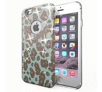 NALIA Coque Silicone Compatible avec iPhone 6 6S, Ultra-Fine Glitter Léopard Housse Protection Slim Case Paillettes Cover Souple Bling Etui Strass Telephone Portable Gel Bumper Mince - Turquoise Bleu