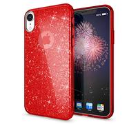 NALIA Coque Silicone Compatible avec iPhone XR, Ultra-Fine Glitter Housse Protection Slim Case Paillettes Cover Souple Résistant, Incassable Bling Etui Rigide Strass Bumper Mince, Couleur:Rouge