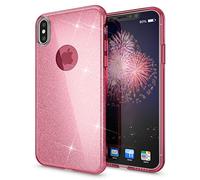 NALIA Coque Silicone Compatible avec iPhone XS Max, Fine Glitter Housse Protection Slim Case Paillettes Cover Souple Résistant Incassable Bling Etui Rigide Strass Soft Bumper Mince, Couleur:Pink Rose