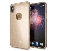 NALIA Coque Silicone Compatible avec iPhone XS Max, Fine Glitter Housse Protection Slim Case Paillettes Cover Souple Résistant Incassable Bling Etui Rigide Strass Soft Bumper Mince, Couleur:Gold Or
