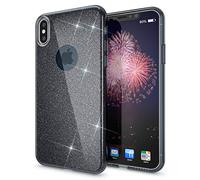 NALIA Coque Silicone Compatible avec iPhone XS Max, Fine Glitter Housse Protection Slim Case Paillettes Cover Souple Résistant Incassable Bling Etui Rigide Strass Soft Bumper Mince, Couleur:Noir